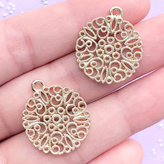 Intricate Filigree Floral Charm | Openwork Flower Pendant | UV Resin Jewellery Making (2 pcs / Gold / 19mm x 23mm)