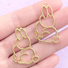 Bunny Open Bezel for UV Resin Filling | Rabbit Pendant | Animal Deco Frame | Kawaii Jewelry Supplies (2 pcs / Gold / 23mm x 33mm)