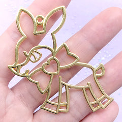 Cute Deer with Bow Open Frame for UV Resin Filling | Forrest Animal Open Bezel Charm | Kawaii Jewellery Making (1 piece / Gold / 52mm x 54mm)
