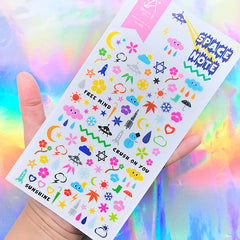 Colorful PVC Deco Stickers | UFO Rocket Spaceship Cloud Snowman Snowflake Sakura Moon Sticker | Home Decoration