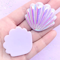 Iridescent Pastel Seashell Cabochons | Decoden Pieces | Mermaid Embellishments | Kawaii Jewellery Supplies (2 pcs / Purple / 40mm x 38mm)