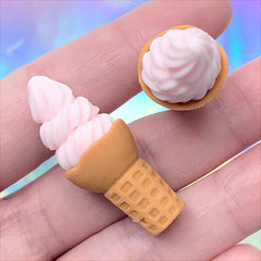 Dollhouse Ice Cream Cabochon | Dollhouse Food Craft | Faux Sweet Embellishment | Kawaii Jewellery DIY (2 pcs / Light Pink / 15mm x 37mm)