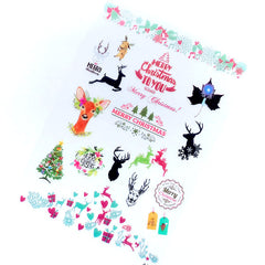 CLEARANCE Merry Christmas Clear Film Sheet for Resin Decoration | Reindeer Floral Wreath Christmas Tree Embellishments | UV Resin Jewelry Supplies