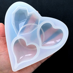 Faceted Heart and Puffy Heart Silicone Mold Assortment (3 Cavity) | Big Heart Mold | Resin Cabochon Making | Epoxy Resin Art Supplies