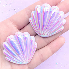 Iridescent Pastel Seashell Cabochons | Decoden Pieces | Mermaid Embellishments | Kawaii Jewellery Supplies (2 pcs / Purple / 40mm x 38mm)