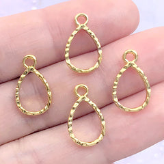 Tiny Wavy Teardrop Deco Frame for UV Resin Filling | Small Geometric Open Bezel Charm | Kawaii Jewelry Supplies (4 pcs / Gold / 9mm x 15mm)