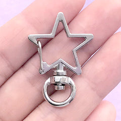 Kawaii Star Snap Clip with Swivel Ring | Lanyard Hook | Lobster Clasp | Keychain Findings | Bag Charm DIY (1 piece / Silver / 24mm x 35mm)