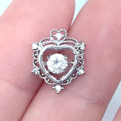 Luxury Heart Nail Charm with Movable Rhinestones | Magical Girl Embellishment | Nail Decoration (1 piece / Silver / 11mm x 13mm)