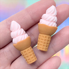 Dollhouse Ice Cream Cabochon | Dollhouse Food Craft | Faux Sweet Embellishment | Kawaii Jewellery DIY (2 pcs / Light Pink / 15mm x 37mm)