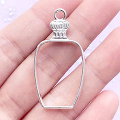 Vintage Perfume Bottle Open Bezel | Eau de Parfum Deco Frame for UV Resin Filling | Kawaii Resin Jewelry Supplies (1 piece / Silver / 21mm x 41mm)