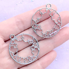 Plum Blossom Circle Open Bezel Charm | Round Flower Deco Frame for UV Resin Filling | Resin Jewelry Supplies (2 pcs / Silver / 30mm x 34mm)