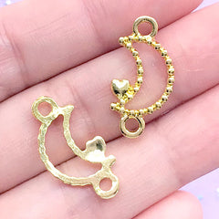 Beaded Moon with Heart Open Bezel Connector Charm | Deco Frame For UV Resin Filling | Magical Girl Jewelry DIY (4 pcs / Gold / 12mm x 23mm)
