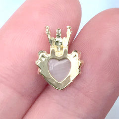 Royal Heart Nail Charm with Fake Gemstone | Luxury Embellishment for Nail Design | Kawaii Resin Art Supplies (1 piece / Gold / 10mm x 13mm)