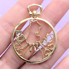 Alice in Wonderland Pocket Watch Open Bezel Pendant | Kawaii Fairy Tale Deco Frame | UV Resin Jewelry DIY (1 piece / Gold / 34mm x 44mm)