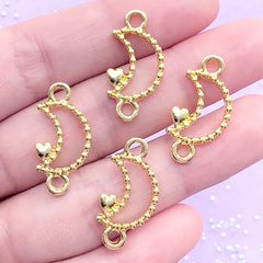 Beaded Moon with Heart Open Bezel Connector Charm | Deco Frame For UV Resin Filling | Magical Girl Jewelry DIY (4 pcs / Gold / 12mm x 23mm)