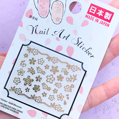 Gold Sakura Stickers | Cherry Blossom Embellishments for Resin Craft | Nail Art Supplies | Floral Nail Designs