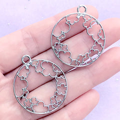 Plum Blossom Circle Open Bezel Charm | Round Flower Deco Frame for UV Resin Filling | Resin Jewelry Supplies (2 pcs / Silver / 30mm x 34mm)