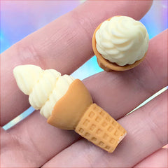 Miniature Ice Cream Cabochons | Dollhouse Food Jewelry DIY | Kawaii Sweet Deco | Phone Case Decoden Supplies (2 pcs / Yellow / 15mm x 37mm)