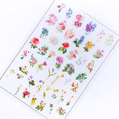 Retro Flower Drawing Clear Film Sheet for Resin Craft | Colourful Floral Resin Inclusions | UV Resin Jewellery DIY