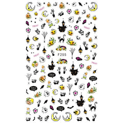 Halloween Night Sticker for Nail Deco | Pumpkin Haunted House Moon Ghost Black Cat Bat Skull Stickers | Resin Inclusions