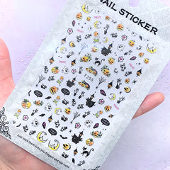 Halloween Night Sticker for Nail Deco | Pumpkin Haunted House Moon Ghost Black Cat Bat Skull Stickers | Resin Inclusions
