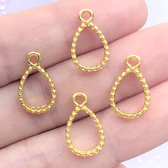 Small Teardrop Deco Frame with Beaded Border | Mini Geometric Open Bezel for UV Resin Filling | Kawaii Jewelry DIY (4 pcs / Gold / 9mm x 15mm)