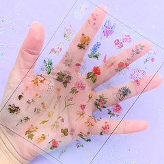 Retro Flower Drawing Clear Film Sheet for Resin Craft | Colourful Floral Resin Inclusions | UV Resin Jewellery DIY