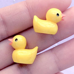 Dollhouse Rubber Duck Cabochons in 3D | Miniature Bathing Duck | Yellow Duck Embellishment | Kawaii Phone Case Decoden (2 pcs / 11mm x 14mm)
