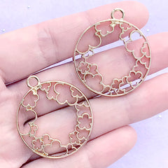 Plum Flower Circle Open Bezel Pendant | Round Floral Deco Frame for UV Resin Filling | Resin Jewellery Making (2 pcs / Gold / 30mm x 34mm)