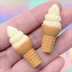 Miniature Ice Cream Cabochons | Dollhouse Food Jewelry DIY | Kawaii Sweet Deco | Phone Case Decoden Supplies (2 pcs / Yellow / 15mm x 37mm)