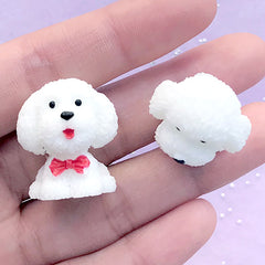 3D Poodle Cabochons | Miniature Dog Embellishments | Kawaii Decoden Supplies | Cute Pet Jewellery Making (2 pcs / White / 21mm x 24mm)