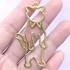 Standing Cat in Suit Open Bezel Charm | Cute Animal Deco Frame | Kawaii UV Resin Jewelry Supplies (1 piece / Gold / 29mm x 56mm)