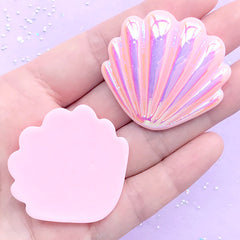 Iridescent Pastel Seashell Cabochon | Mermaid Decoden Cabochons | Kawaii Embellishments | Baby Hair Bow DIY (2 pcs / Pink / 40mm x 38mm)