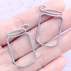 Mason Jar Open Back Bezel Pendant | Empty Food Jar Deco Frame for UV Resin Filling | Kawaii Jewelry DIY (2 pcs / Silver / 21mm x 33mm)