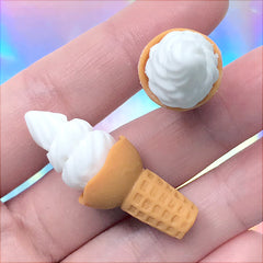 Miniature Vanilla Ice Cream Cabochon | Dollhouse Sweet Jewellery Making | Doll Food Craft Supplies (2 pcs / White / 15mm x 37mm)