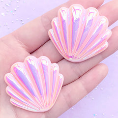 Iridescent Pastel Seashell Cabochon | Mermaid Decoden Cabochons | Kawaii Embellishments | Baby Hair Bow DIY (2 pcs / Pink / 40mm x 38mm)