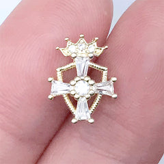 Royal Crusader Shield Nail Charm with Rhinestones | Medieval Knight Armor Embellishment | Luxury Resin Inclusion (1 piece / Gold / 9mm x 12mm)
