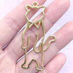Standing Cat in Suit Open Bezel Charm | Cute Animal Deco Frame | Kawaii UV Resin Jewelry Supplies (1 piece / Gold / 29mm x 56mm)