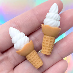 Miniature Vanilla Ice Cream Cabochon | Dollhouse Sweet Jewellery Making | Doll Food Craft Supplies (2 pcs / White / 15mm x 37mm)