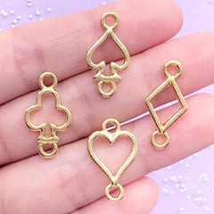 Alice in Wonderland Playing Card Suit Open Bezel Connector Charm | Kawaii Deco Frame For UV Resin Jewelry Making (4 pcs / Gold)
