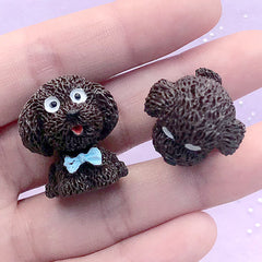 Poodle Resin Cabochons in 3D | Pet Embellishments | Animal Decoden Pieces | Kawaii Dog Jewelry DIY (2 pcs / Dark Brown / 21mm x 24mm)