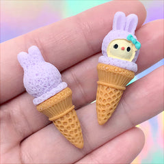 Rabbit Shaped Ice Cream Cabochon | Miniature Sweets Deco | Doll Food Craft | Kawaii Decoden (2 pcs / 14mm x 39mm)