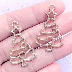 Cute Christmas Tree Open Bezel Charm | Kawaii Deco Frame for UV Resin Filling | Christmas Jewellery DIY (2 pcs / Gold / 21mm x 34mm)