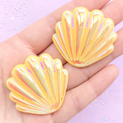 Iridescent Aura Shell Cabochons | Mermaid Decoden Cabochon | Kawaii Embellishments | Hairbow Supplies (2 pcs / Orange / 40mm x 38mm)