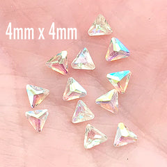 Faceted Triangle Rhinestones for Jewellery DIY | AB Clear Resin Rhinestone for Nail Deco | Sparkle Embellishments (12 pcs / 4mm x 4mm)