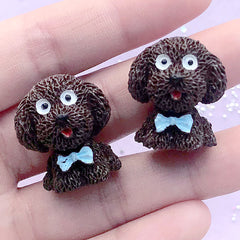 Poodle Resin Cabochons in 3D | Pet Embellishments | Animal Decoden Pieces | Kawaii Dog Jewelry DIY (2 pcs / Dark Brown / 21mm x 24mm)