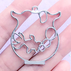 Gold Fish Bowl Open Back Bezel Charm | Goldfish Deco Frame for UV Resin Filling | Kawaii Resin Jewelry DIY (1 piece / Silver / 34mm x 39mm)