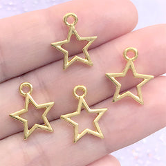Tiny Star Open Bezel Charm for UV Resin Filling | Kawaii Deco Frame for Resin Jewelry Making (4 pcs / Gold / 12mm x 15mm)