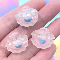 3D Sea Shell with Pearl Cabochons | Scallop Shell Embellishments with Glitter | Mermaid Jewellery DIY (3 pcs / Light Pink / 21mm x 19mm)