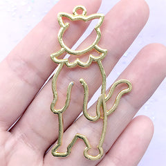 Standing Cat in Clown Costume Open Bezel Charm | Kawaii Pet Deco Frame for UV Resin Filling (1 piece / Gold / 29mm x 56mm)